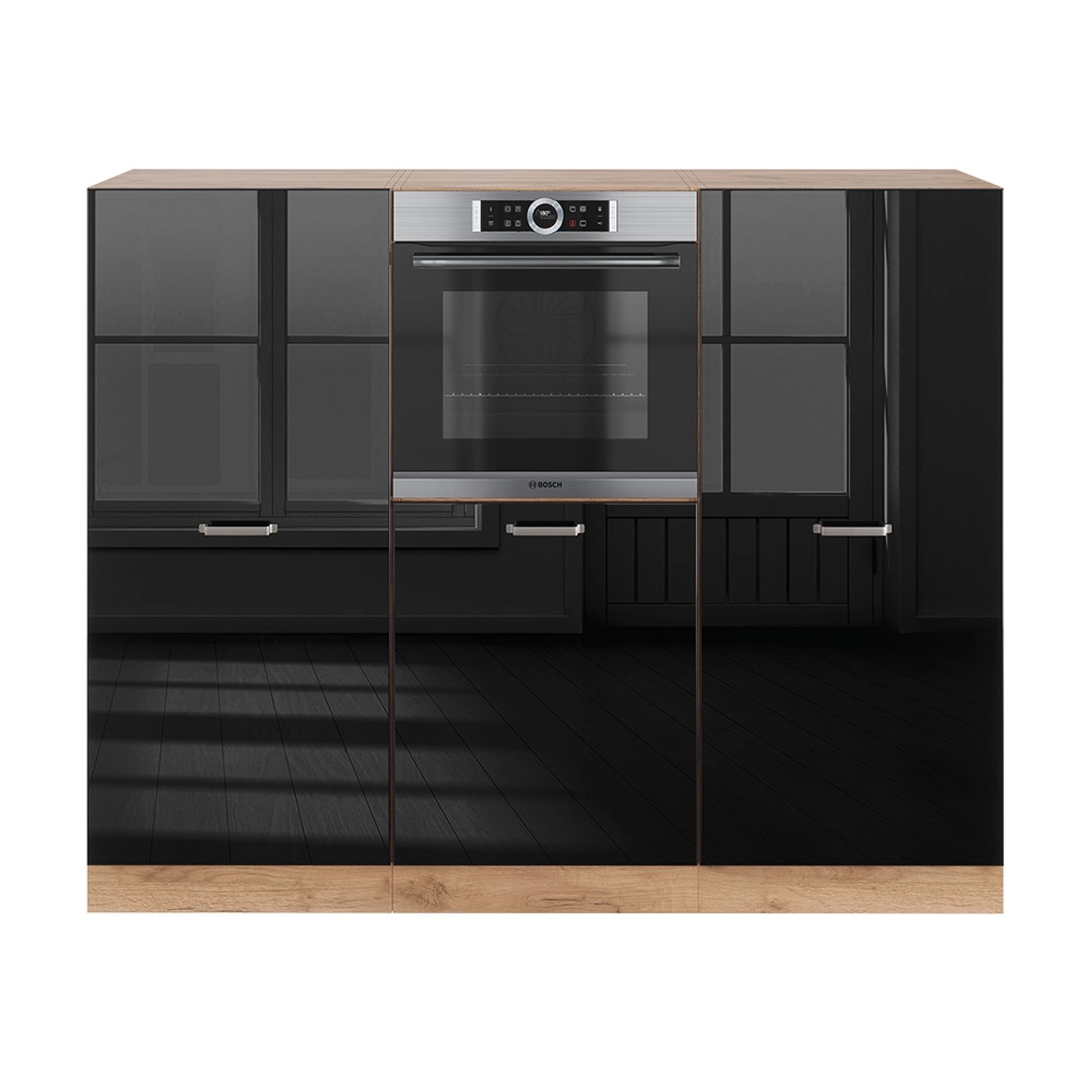 Vicco R-Line Einbauküche Schwarz Hochglanz/Goldkraft Eiche 180 cm ohne Arbe günstig online kaufen