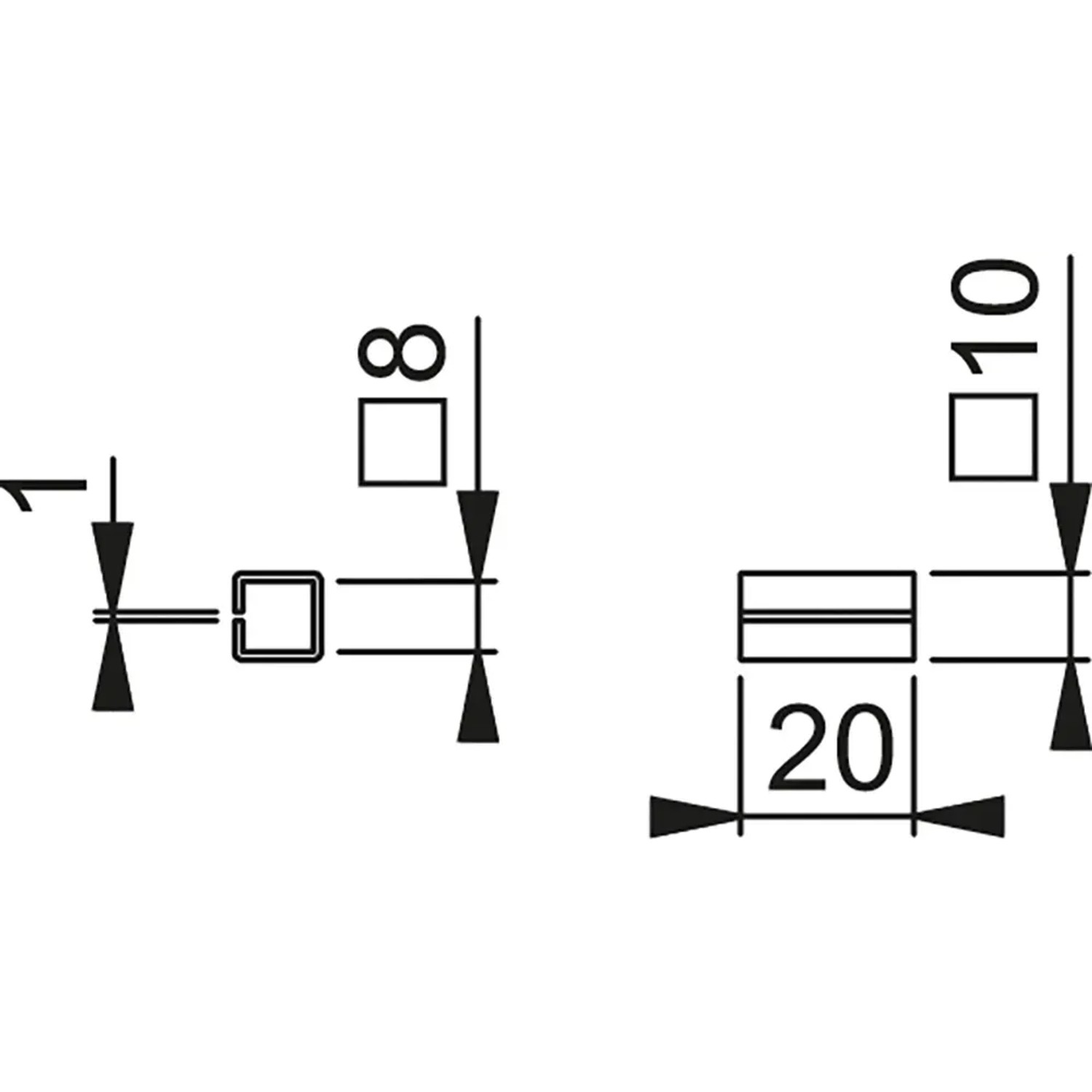 Technische Zeichnung der AnsaPro Verstärkungshülse 8x8x20 mm für Türbeschläge.