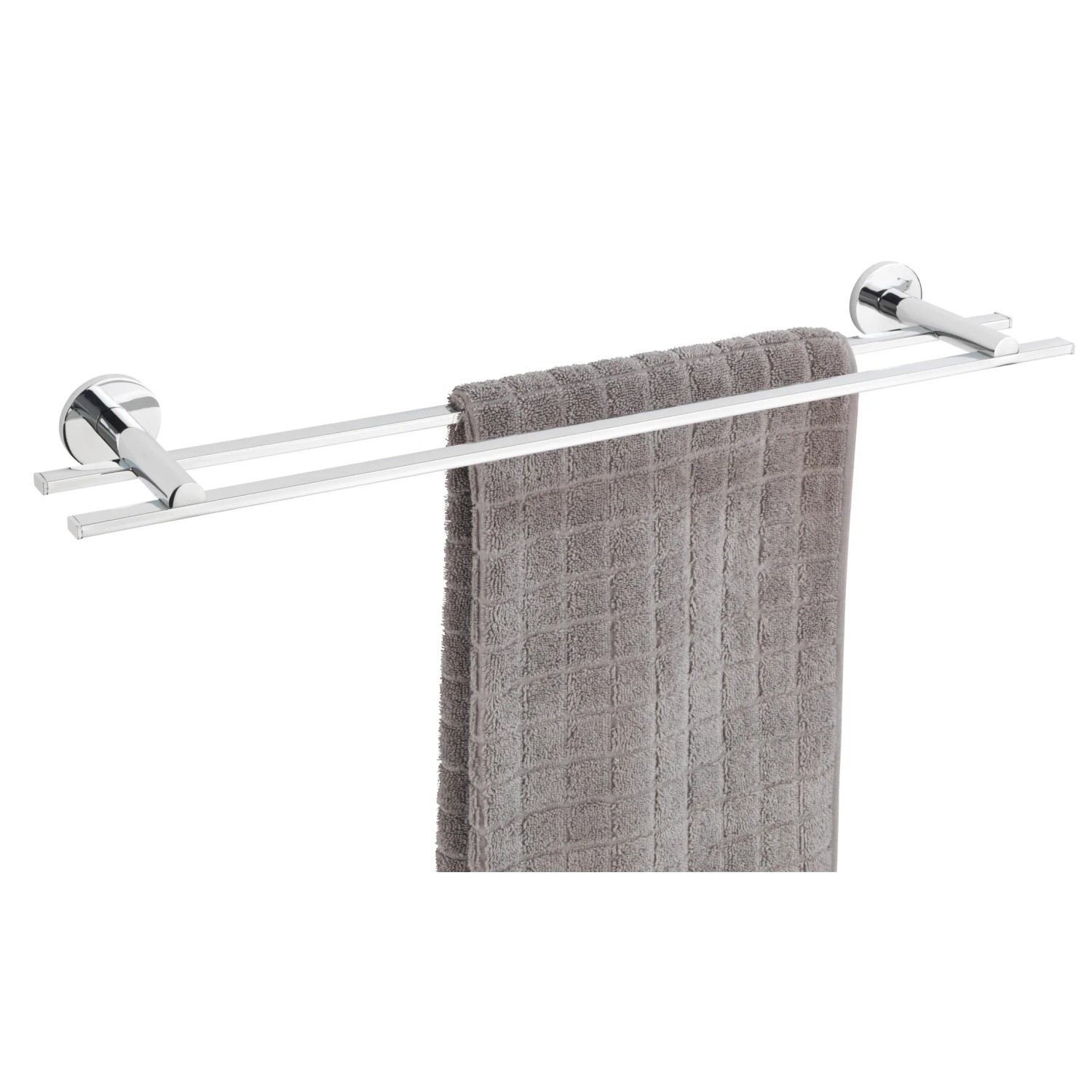 Wenko Badetuchstange Duo Isera, 60 cm, silber glänzend mit Handtuch.