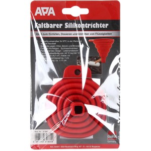 Roter, faltbarer APA Silikontrichter für Auto und Haushalt. Platzsparend verstaubar.