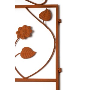 Kobolo Gartenstecker LEAVES 2er Set, Beetzaun aus Metall in Rostoptik mit Blumenmotiv.