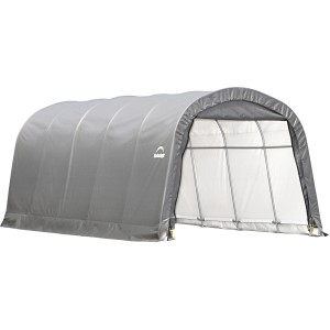 Graue ShelterLogic Zeltgarage, 610x370x240 cm, ideal als Unterstand für Fahrzeuge und Geräte.