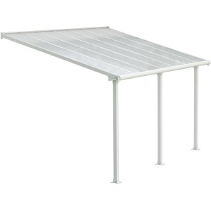 Weiße Palram Olympia Terrassenüberdachung 3x4.3 mit klarem Polycarbonat-Dach.