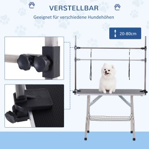 Höhenverstellbarer PawHut Trimmtisch mit Unterkorb für die Hundefellpflege.
