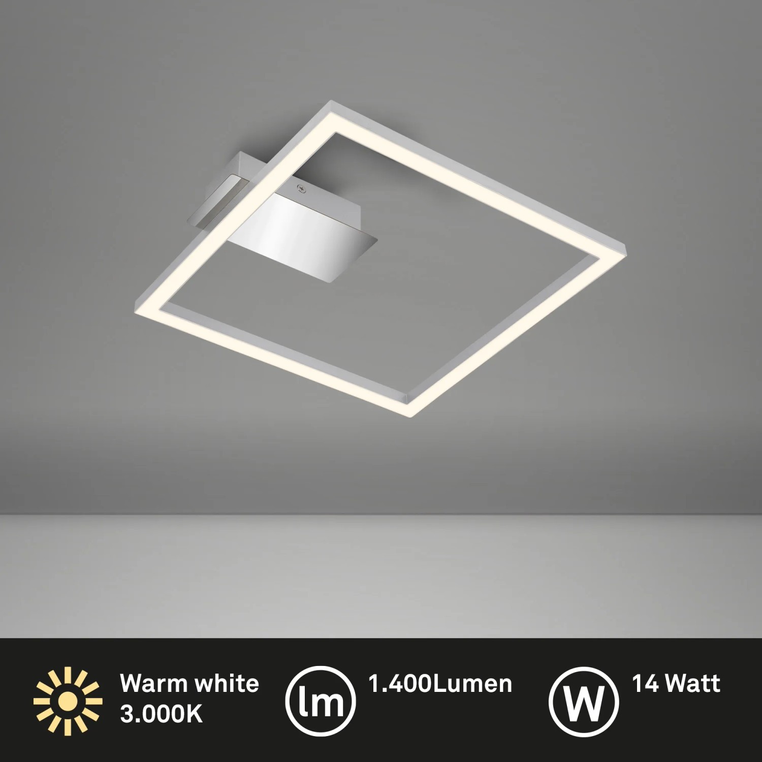 Brilo LED-Deckenleuchte Nici, silberfarben, quadratisch, warmweißes Licht.