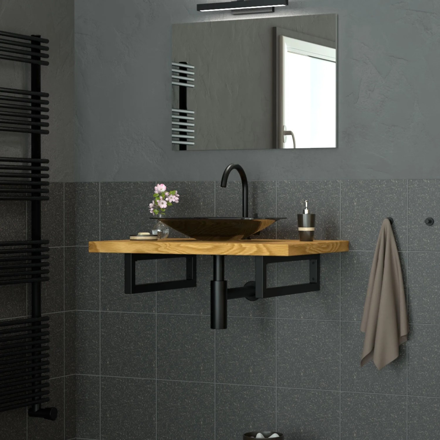 ML-Design Wandkonsole 2er Set, schwarz, für Waschtisch. Stahl Unterbau im Badezimmer.