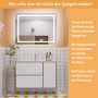 Aica Sanitär Badspiegel 120x70 cm mit LED-Beleuchtung über Waschbecken im Badezimmer.