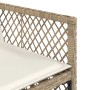 Detailansicht: Beige Poly Rattan Gartenstuhl mit cremeweißem Kissen, Teil der vidaXL Essgruppe.