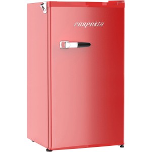 Roter Respekta Retro-Kühlschrank Rico mit silbernem Griff.