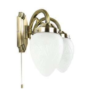 EASYLIGHT Wandlampe in Bronze, 2-flammig mit Opalglas Schirmen und Zugschalter.