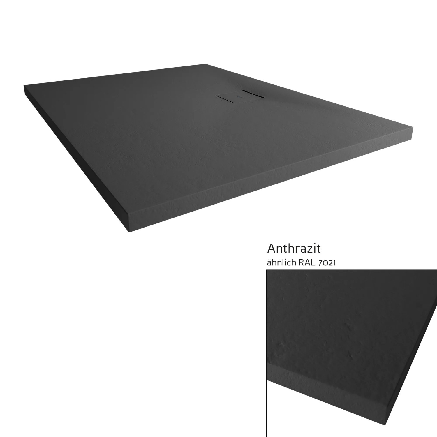 Rechteckige, anthrazitfarbene Breuer Duschwanne Modern Line, 120x90 cm, aus Mineralguss mit Ablauf.