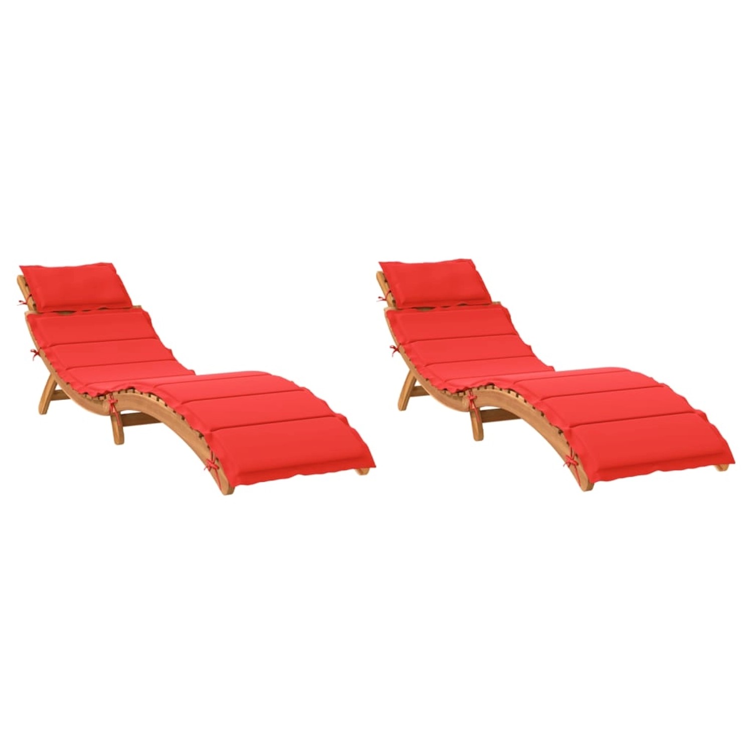 Thumbnail - vidaXL Sonnenliegen mit Auflagen 2 Stk Rot Massivholz Akazie 3214837