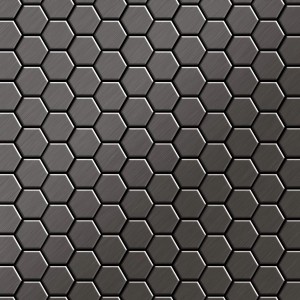 Dunkelgraue Mosaikfliese aus Titan mit gebürsteter Oberfläche im Honeycomb-Design.