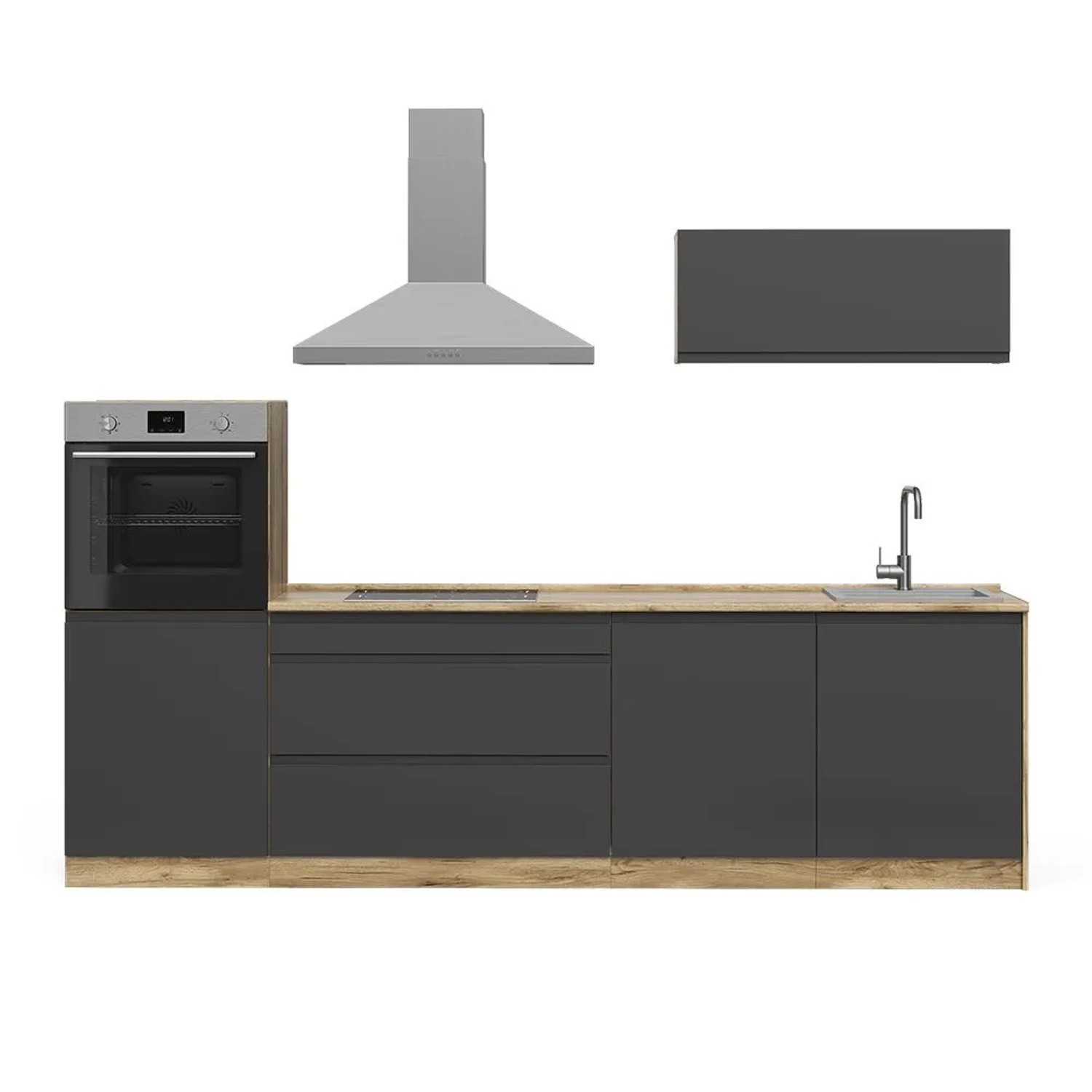 Vicco Küchenzeile R-Line Anthrazit/Goldkraft Eiche 280 x 143 Arbeitsplatte Weiß Art Nr 70608