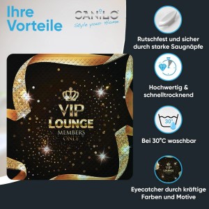 Sanilo Badematte VIP Lounge, rutschfeste Duschmatte mit goldenem VIP-Motiv für Badewannen-Zubehör.