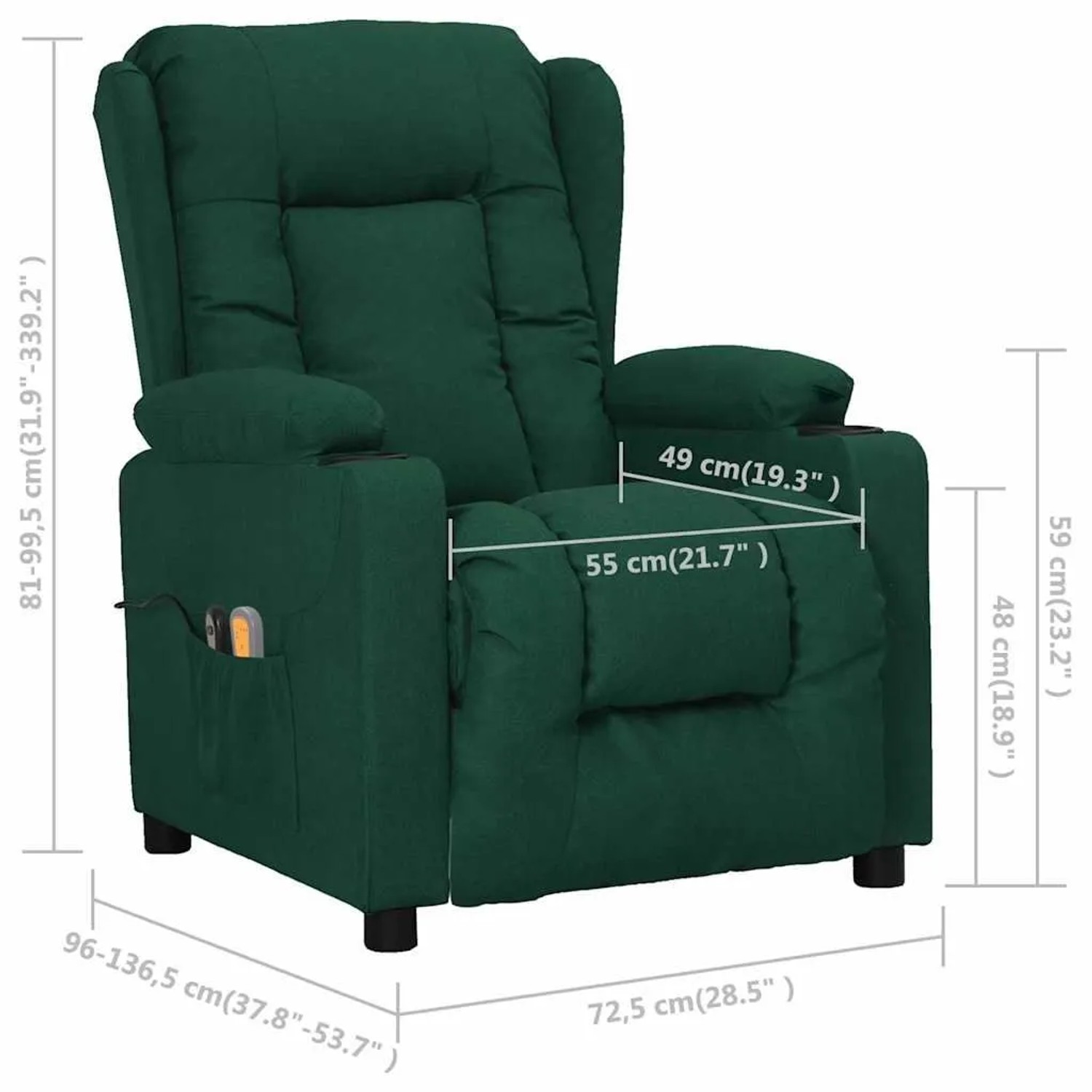 vidaXL Elektrischer Massagesessel Dunkelgrün Stoff 3098795_13