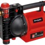 Einhell GE-GP 1145 ECO Gartenpumpe: Rote Elektropumpe mit schwarzem Griff und Wasserfüllanzeige.