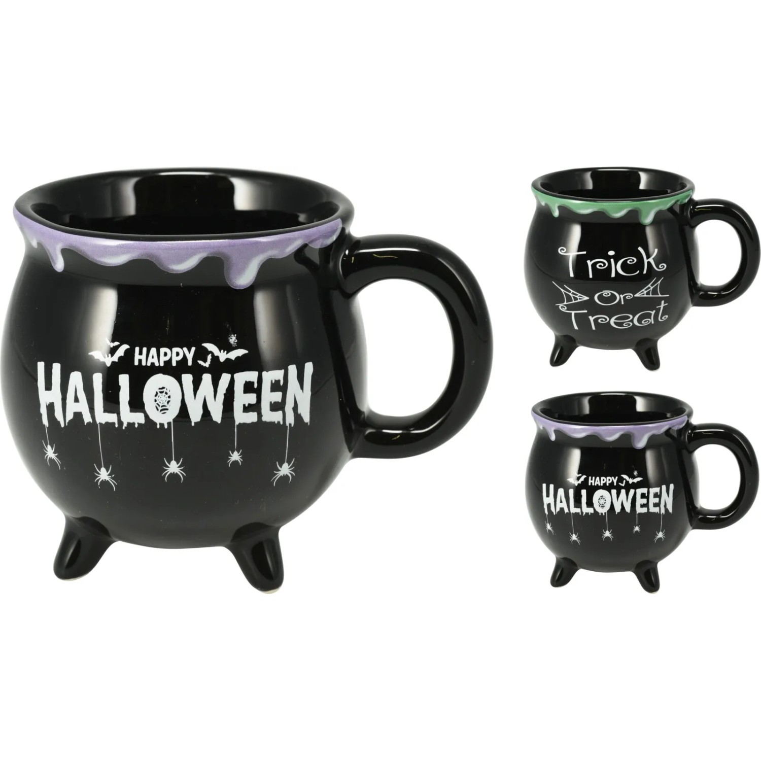 Tasse im Halloween-Design aus Dolomit, 13x10x10 cm, mit Schriftzug und Füßen.