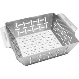 Jamestown Grillkorb aus Edelstahl, klein, mit Aussparungen für Gemüse und Grillgut.