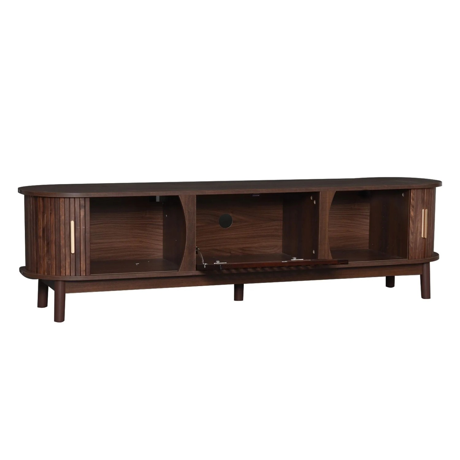 ModernLuxe TV Lowboard mit 2 Schiebetüren 1 Klapptür MDF Braun