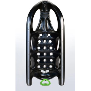 Schwarzer KHW Schlitten Snow Shuttle aus Kunststoff mit grünen Griff.