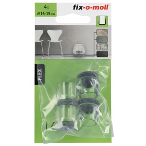 Fix-o-moll Rohrkappen Flex mit Filz, Ø 16-19 mm, transparent/grau, 4 Stück. Möbelgleiter zum Schutz von Böden.