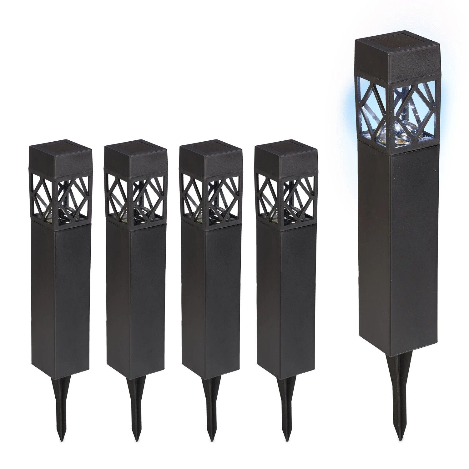 Relaxdays Solarlampen Set 5er Pack Kunststoff Schwarz mit Dämmerungssensor 41 cm x 6 cm x 6 cm 210 g
