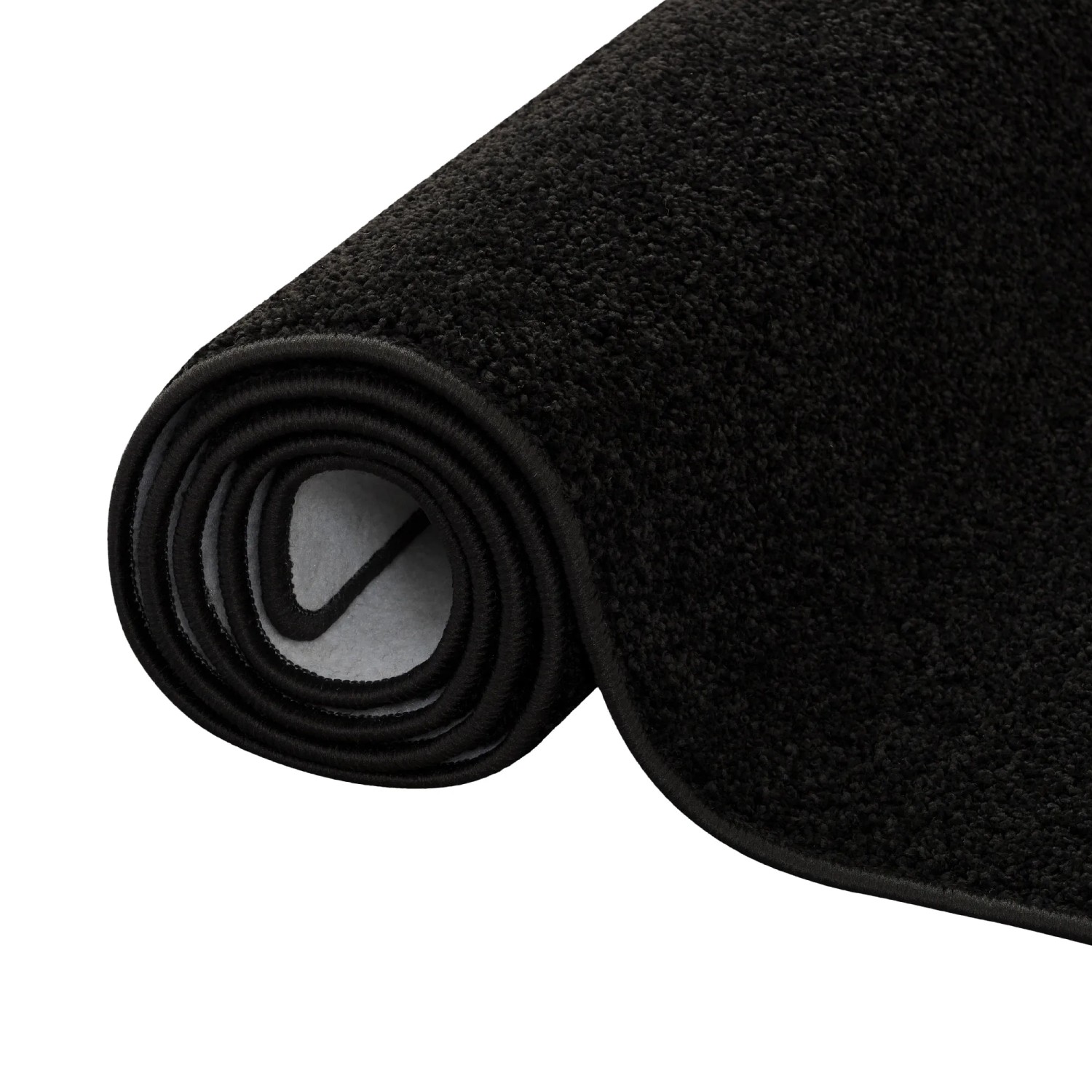 Gerollter, schwarzer Snapstyle Hochflor Teppichläufer Cottage, 80x240cm.