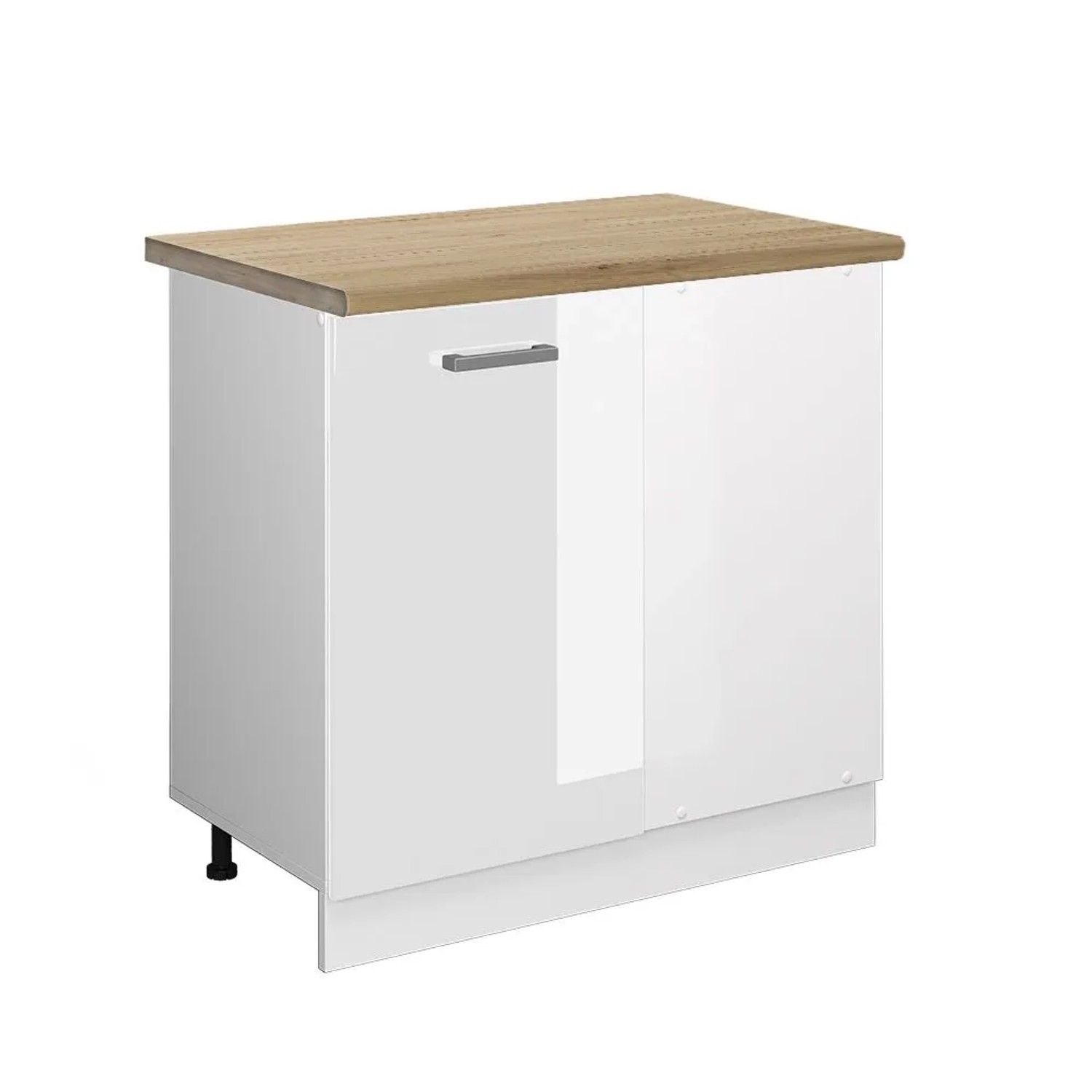 Vicco Eckunterschrank R-Line Küchen Eckschrank Weiß Hochglanz Weiß 86 cm AP Eiche