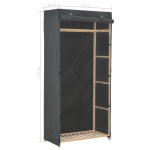 Grauer Stoff-Kleiderschrank (79x40x170cm) mit Holzrahmen für Kleidung und Accessoires.