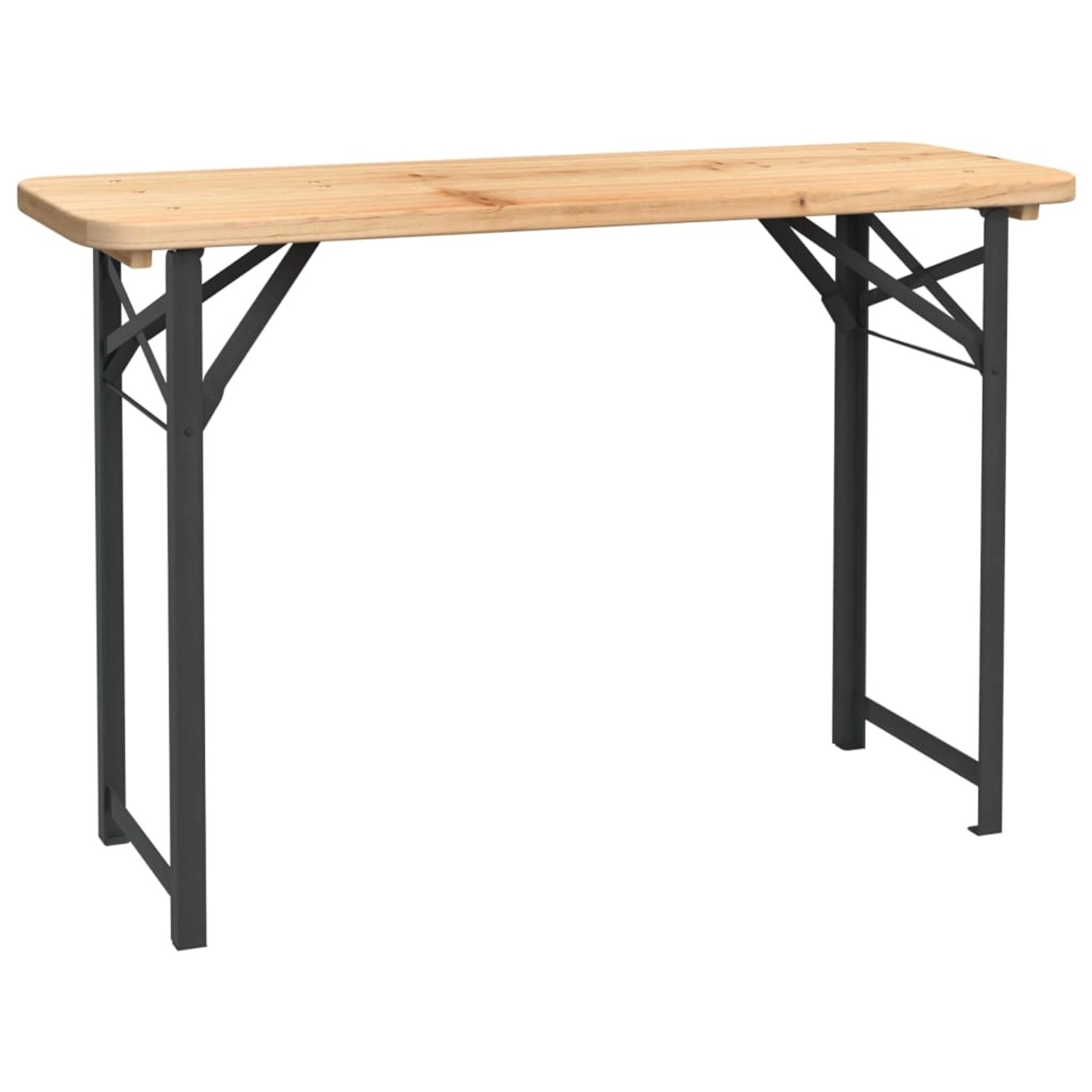 Klappbarer Biertisch aus Tannenholz mit Metallgestell, Teil eines 3-tlg. Gartenmöbel Sets.