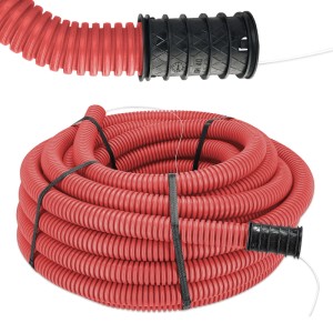 EDO Kabelschutzrohr PE Ø50 mm 50 m Rot für Erdverlegung  Wellrohr 450 N IP56 mit Zugdraht und Muffe
