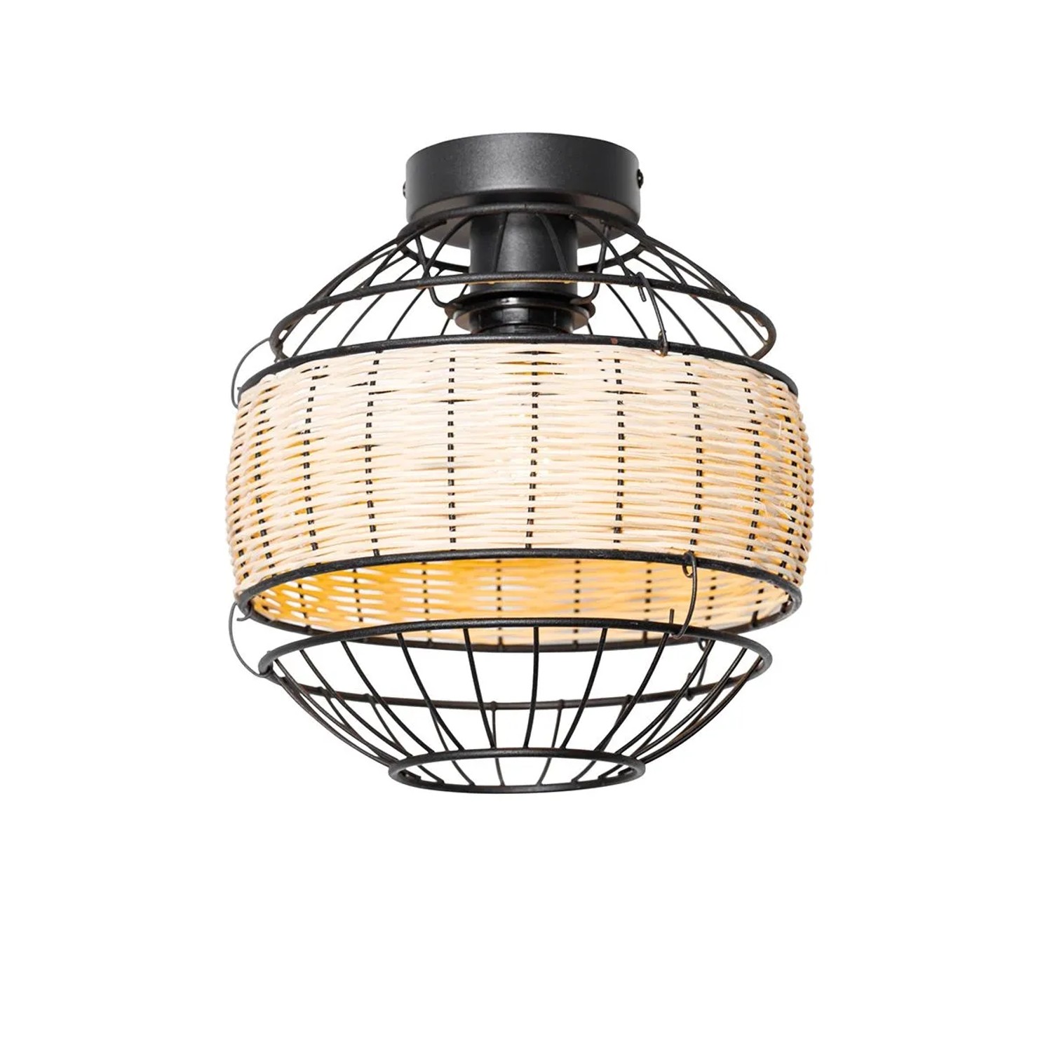 QAZQA Orientalische Deckenlampe Schwarz mit Rattan 25 cm Emir