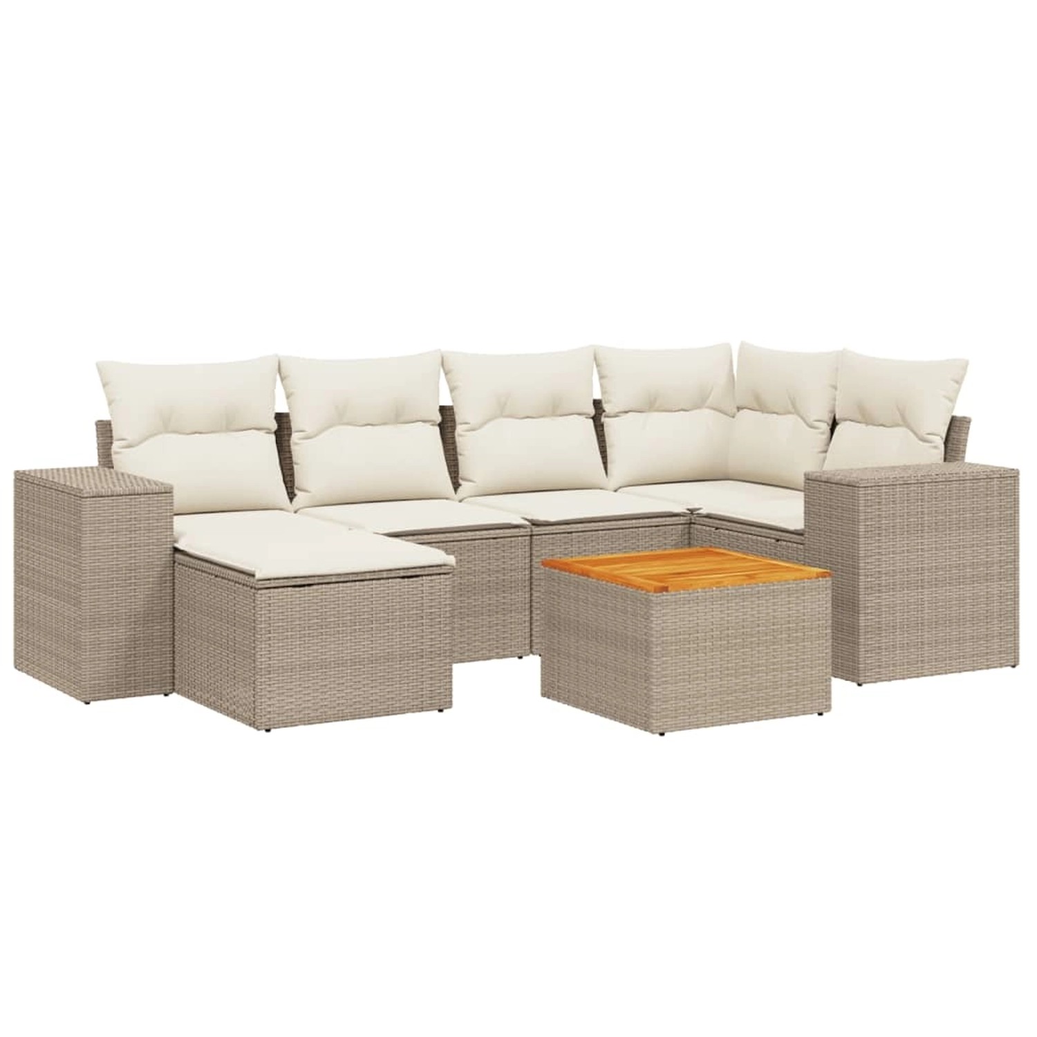 vidaXL 7-Tlg Garten-Sofagarnitur mit Kissen Beige Poly Rattan 3257878