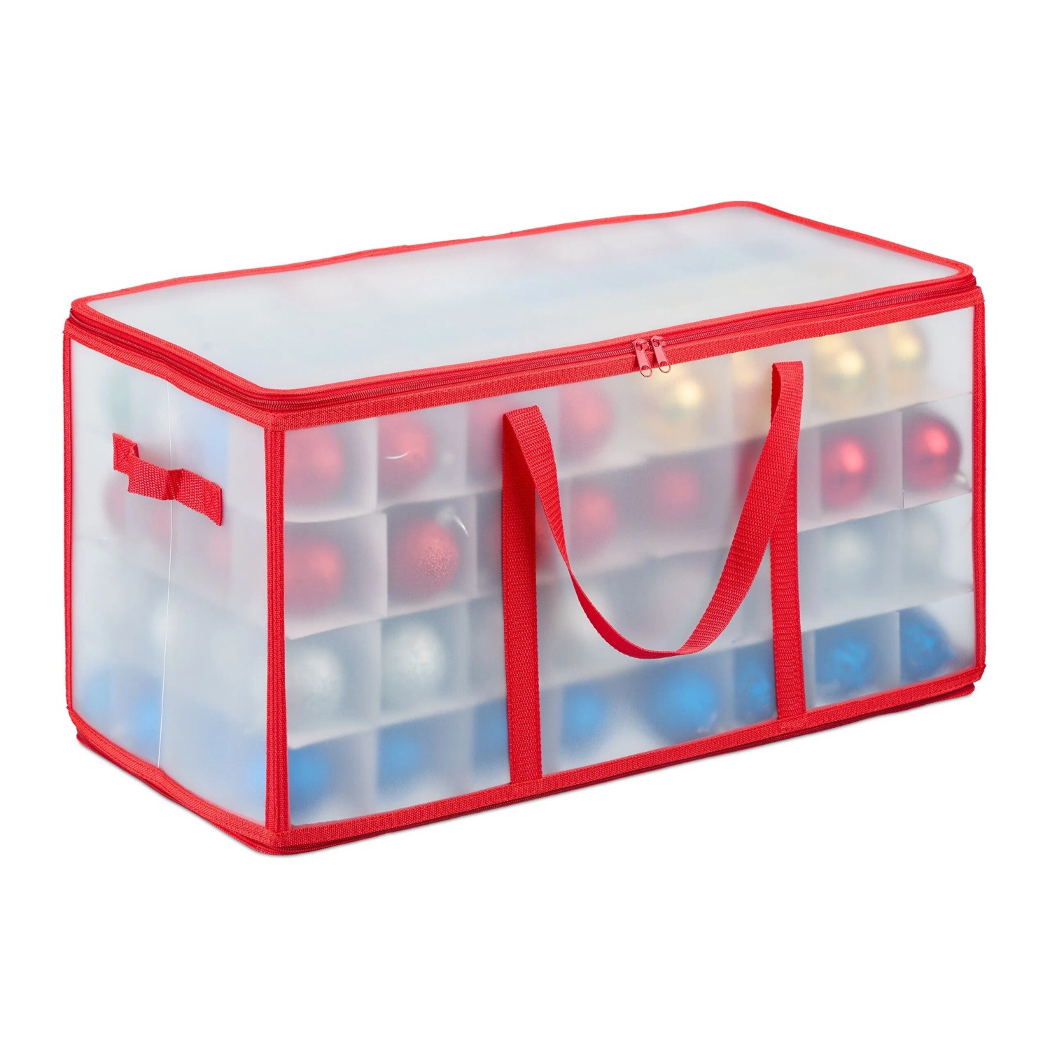 Relaxdays Christbaumkugel Tasche Kunststoff Transparent 128 Fächer Verstellbar 31 cm x 30 cm x 60 cm 1,4 kg