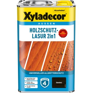 Xyladecor Holzschutz-Lasur 2in1 Ebenholz, 4L Dose für langanhaltenden Wetterschutz.