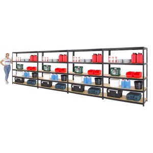 PROREGAL Mega Deal: 4 schwarze Schwerlastregale (180x150x45 cm) mit je 5 Böden, belastbar bis 200 kg.