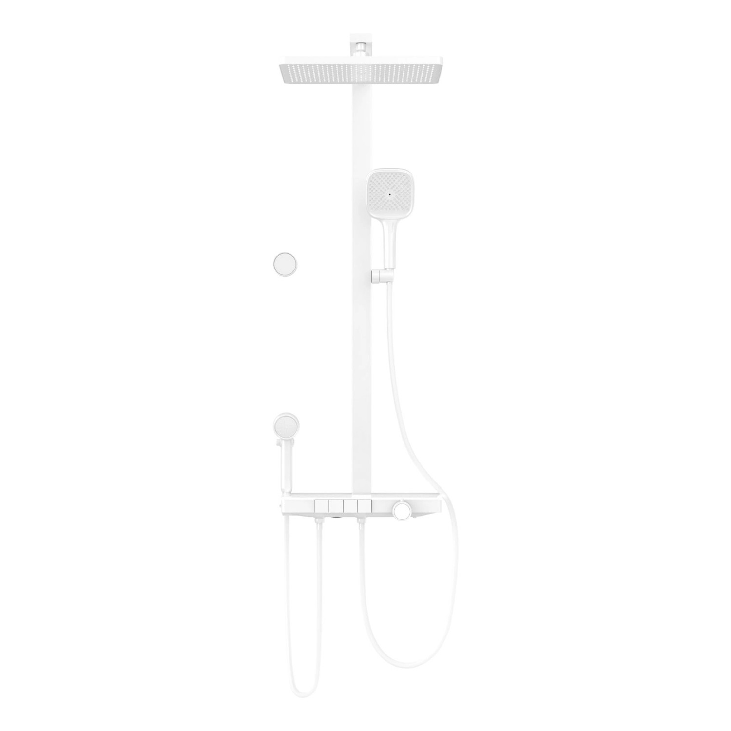 Emke Duschsystem Regendusche Weiß Matt LED Glasablage Duschsystem mit Thermostat 3+1 Elternteil und Kind Handbrause