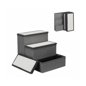Relaxdays Hundetreppe 3 Stufen Polyester MDF Grau Weiß Faltbar 39 cm x 40 cm x 49 cm