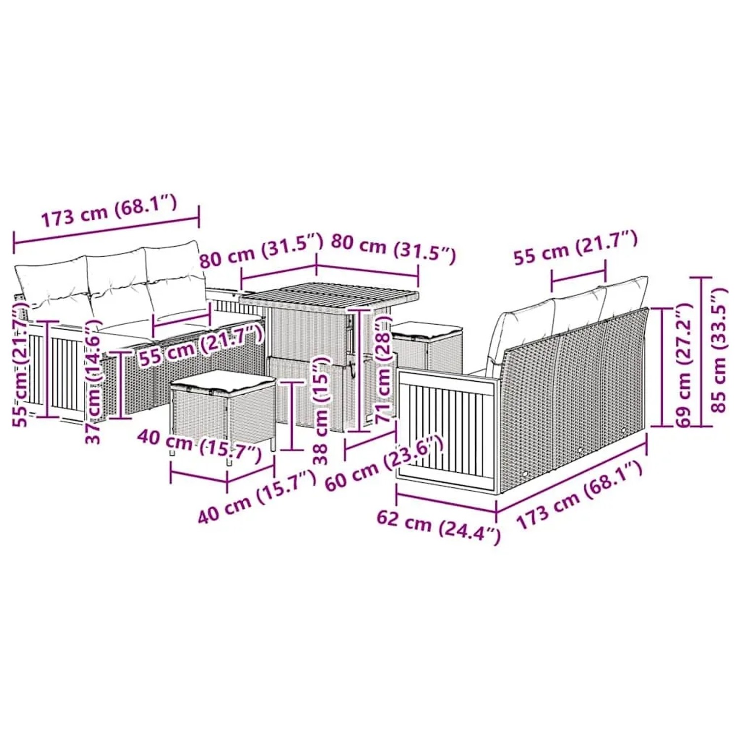 vidaXL Gartenmöbel-Set, 11-teilig, beige/creme, Polyrattan, mit Maßen. Ideal für Terrasse und Garten.