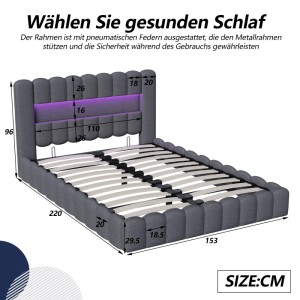 PXloue Polsterbett mit Stauraum&USB Linen Ohne Matratze Grau 140x200cm