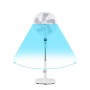 Weißer Midea Standventilator mit 5 Rotorblättern und Oszillation für gleichmäßige Luftverteilung.