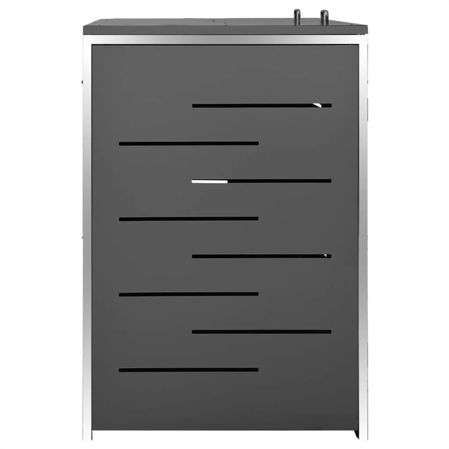 vidaXL Mülltonnenbox für 2 Tonnen, Edelstahl, anthrazitfarbene Paneele mit horizontalen Schlitzen.