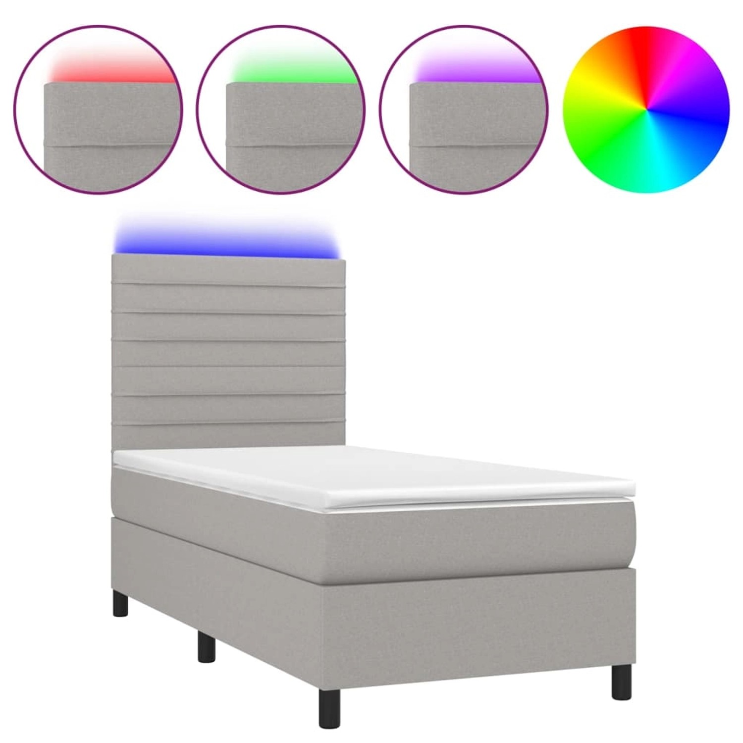 vidaXL Boxspringbett mit Matratze & LED Hellgrau 80x200 cm Stoff 3134909 günstig online kaufen
