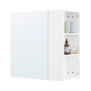 SoBuy Hängeschrank BZR184-W mit Spiegeltür und offenen Fächern, weiß.