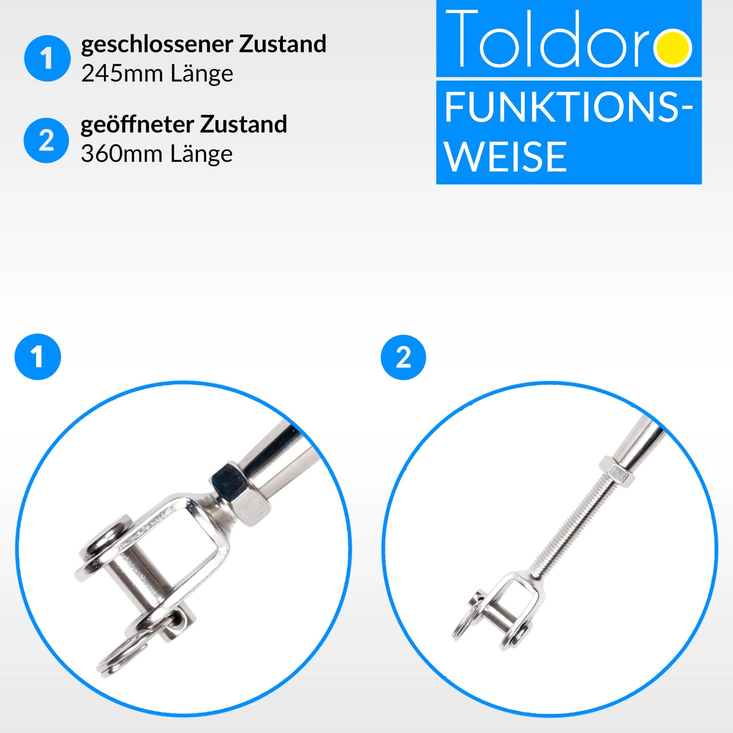 Toldoro 4 Stück M12 Wantenspanner Edelstahl Rostfrei V4A Sonnensegel Spanner Spannschloss Seilspanner Drahtspanner GabelGabel_5