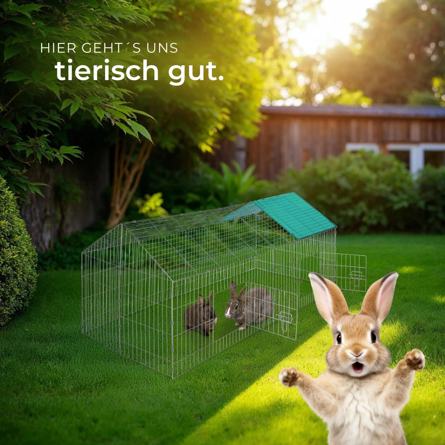 Tectake Freilaufgehege Für Kaninchen  Aus 12 Gitterelementen Mit Sonnenschutz  180 x 75 x 75 cm Grün_7