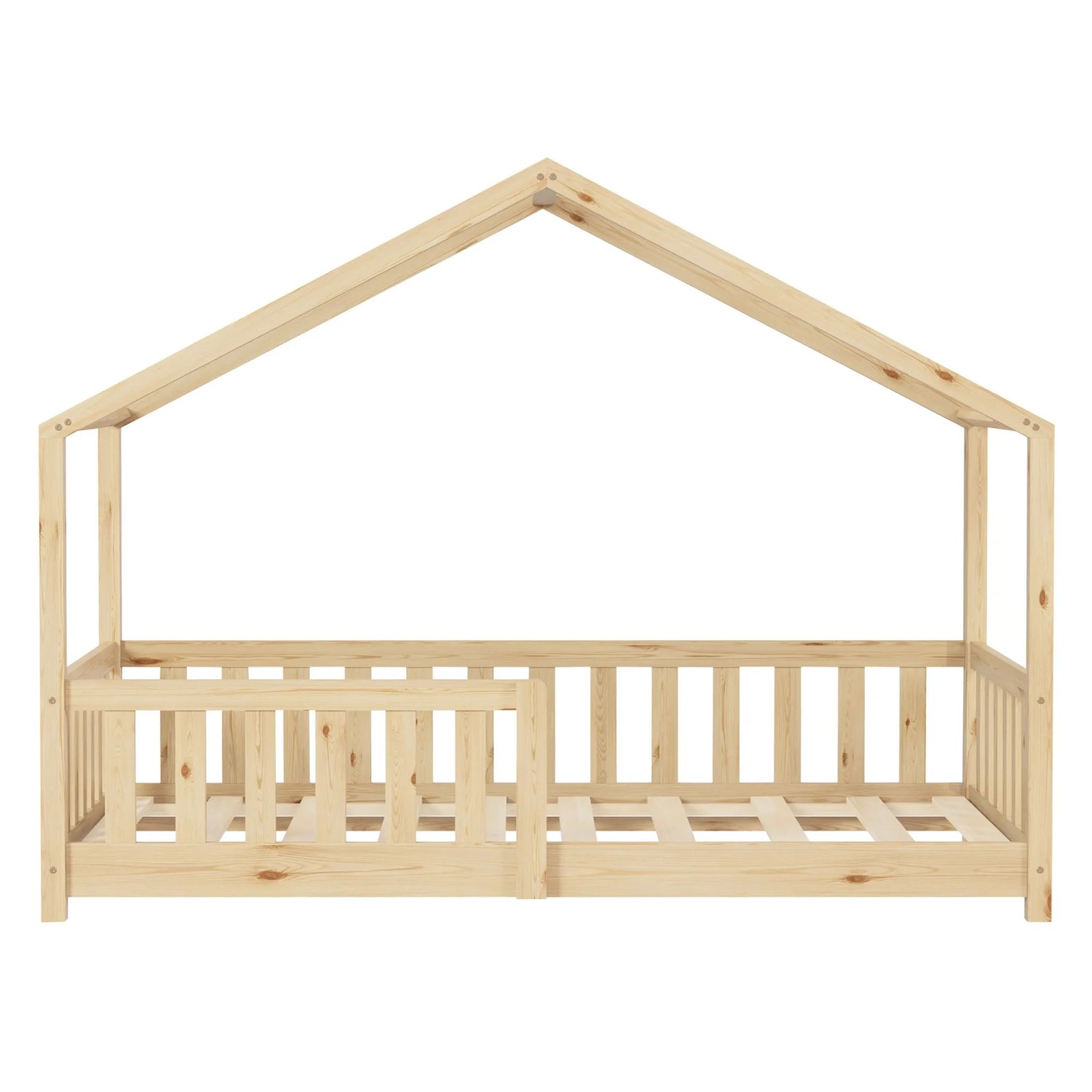 ML-Design Hausbett 80x160 cm aus Kiefernholz, natur mit Rausfallschutz.