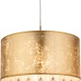 Globo Pendelleuchte AMY, Nickel matt, goldfarbener Textilschirm mit klaren Acrylkristallen.