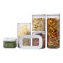 Mepal Modula Vorratsdosen-Set, 5-teilig, weiße Deckel, gefüllt mit Pasta, Reis und Kräutern.